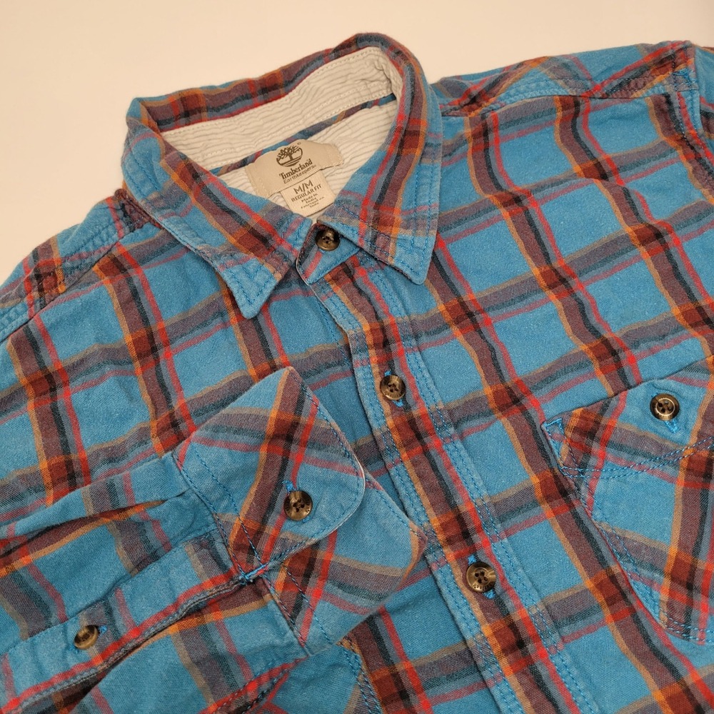 Timberland Earthkeepers Flannel Shirt Mens M Blue Plaid Excellent Regular Fit